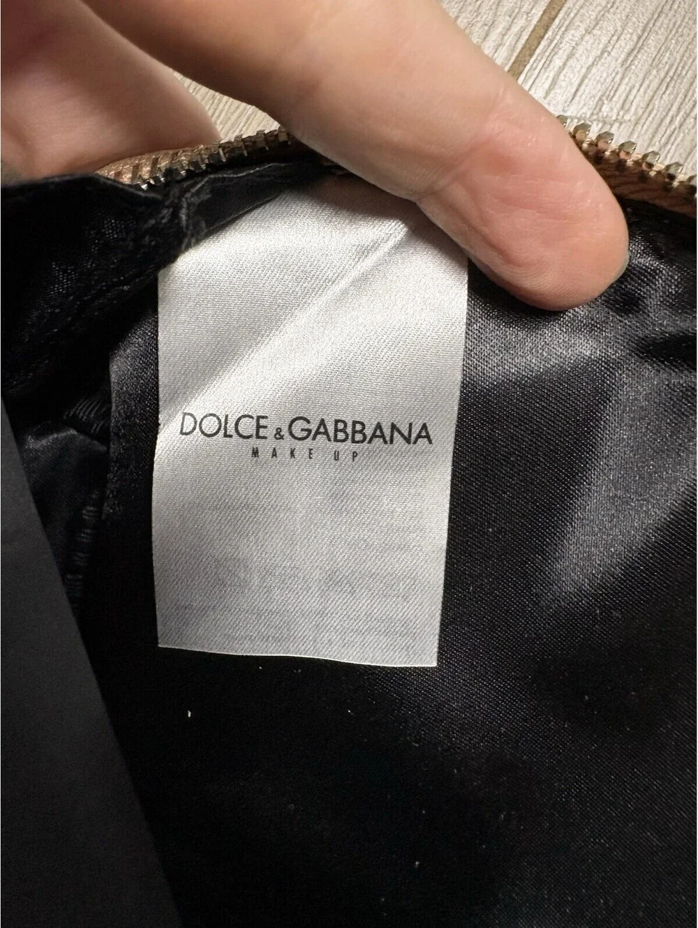 Dolce & Gabbana Women Tan Velvet Signature Cosmetic Pouch Makeup Bag